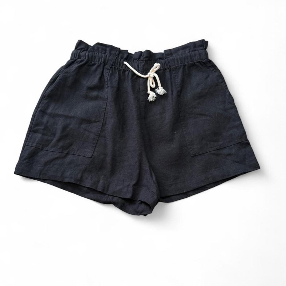 Laundry by Shelli Segal Black Linen Blend Paperbag Shorts, Women's Size XL